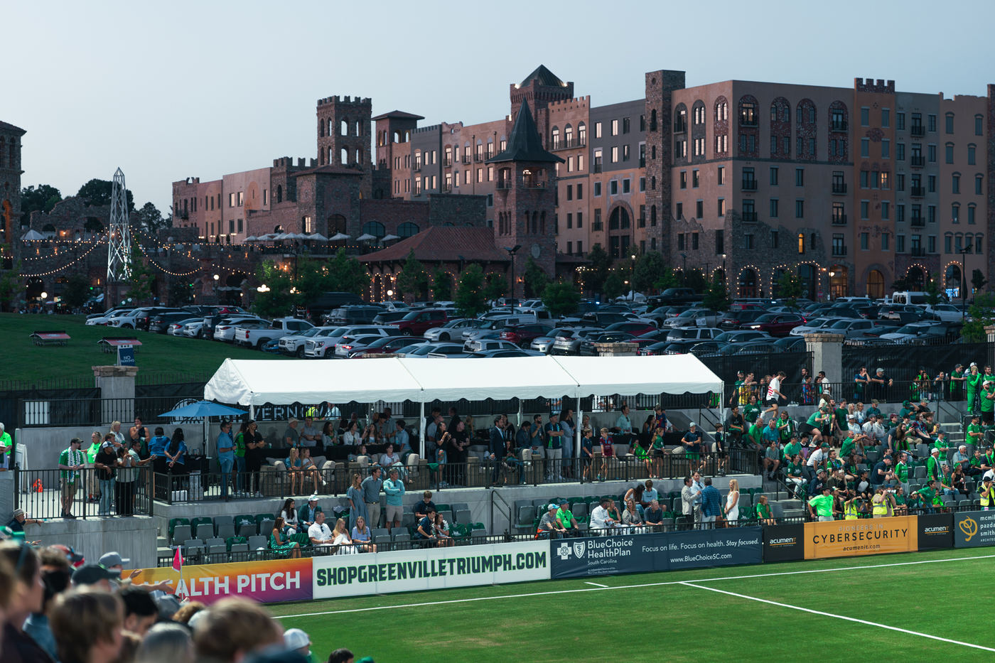 The Northwest Patio at dusk on a 2026 matchday